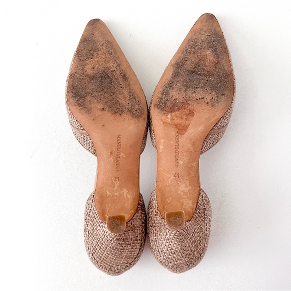 MANOLO BLAHNIK | Vintage Retro D’Orsay Beige Woven Pointed Kitten Heel Pumps 41 - Picture 13 of 14